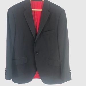 Peter Millar Solid Black Tailored Suit Blazer Jacket Wingtip One Button
